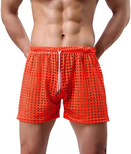 Masculino shorts de malha sexy, veja através de listras laterais listras leves rápida seca casual de 3 polegadas Boteira oca