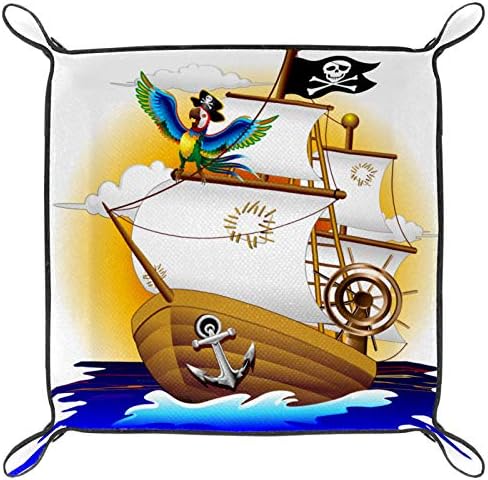 Lyetny Cartoon Pirata Navio Parrot Capitão Organizador Caixa de armazenamento Caixa de cabeceira Caddy bandeja de desktop troca de tecla Caixa Caixa de moeda Bandejas de armazenamento de bandeja, 20.5x20.5cm