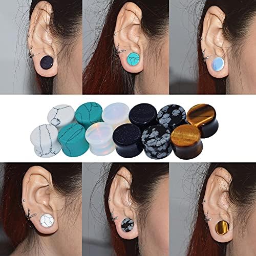 Qmcandy 6 pares-16 pares mixados plugues de orelha de pedra túneis expansores de sela de piercing de piercing de 8g a 13/16