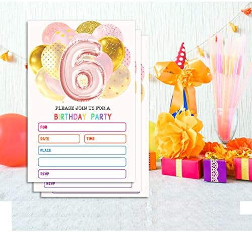 GGJGRPX CARTÃO DE ENVITO DE FESTO DE REDOR DE 6º aniversário, cartões de convite de festa com temas de balão para crianças,