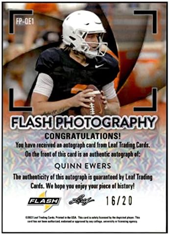 Quinn Ewers RC Auto 2022 FLAF FLASH /20 Autograph Photography Scope Longhorns NM+ -MT+ NFL Football NCAA XRC