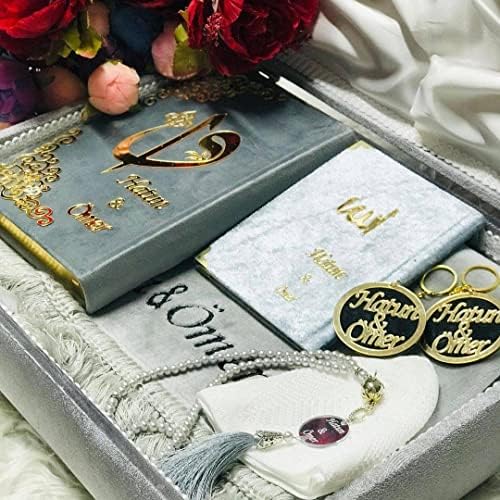 Presente de casamento islâmico personalizado, conjunto de tapete de luxo, Velvet Sejadah, Lux Oration Tat, Gift de casamento