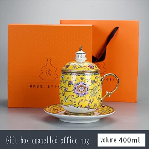 Copo de chá de esmalte Ichag, caneca de café, chá de escritório com alça de ouro caneca de esmalte azul, presente de chá, para