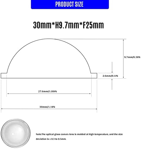2pcs x 30 mm de lente de vidro Altura óptica brilhante: 9,7 mm de vidro convexo LED convexo 30mm lente （30mmxh9.7mmxf25mm） jiatongongo