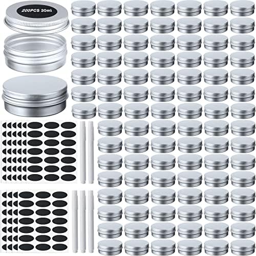Zubebe 200 Pacote de metal latas de alumínio com tampas parafuso latas de latas redondas para focals de bálsamo de