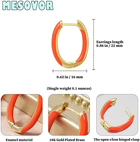 Mesovor 18k Brincos de argola de esmalte de ouro 18k, Brincos de Huggie pequenos em forma de U Brincos de Huggie para mulheres meninas