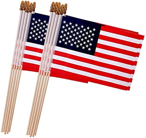 Pacote de 12 bandeiras americanas pequenas no bastão, bandeiras pequenas de 5x8 polegadas/ bandeiras de bastão de mão