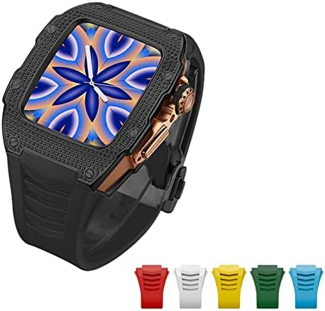 Aemall para Apple Watch Band 45mm 44mm Kit de liga de titânio Case avançada de fibra de carbono+6pcs banda de luxo de luxo para a série iwatch 7 6 5 4 SE
