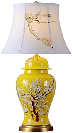 Lâmpadas de mesa Ataay, lâmpada de mesa de cerâmica pintada à mão com padrão de flor e pássaro, sala de estar de cabeceira