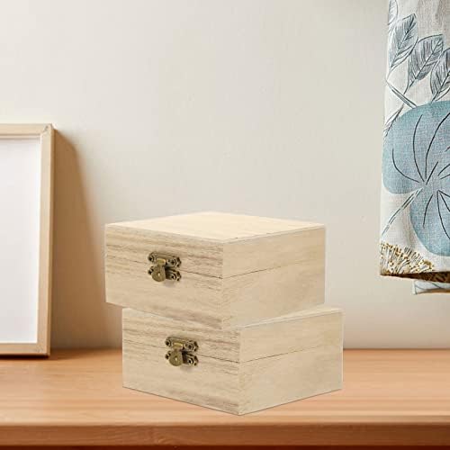 Sewroro retro decoração 2pcs caixa de madeira inacabada com tampa articulada para jóias e caixa de armazenamento de artesanato
