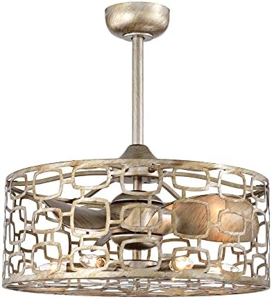 Armazém de Tiffany Anistara Modern Rustic 6 Light 23 polegadas Fandelier de teto com remoto, ouro prateado, grande