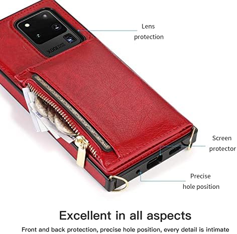 W Wintming Compatível com Samsung S23 Ultra Wallet Case com porta -crédito Caso de couro Crossbody Strap Zipper Burse for Women Protetive Cover for Galaxy S23 Ultra