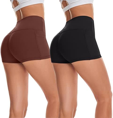 IBL 2 Pacote de shorts de moto de moto de moto amanteigado feminino feminino com bolsos na cintura alta para o treino de ioga 3