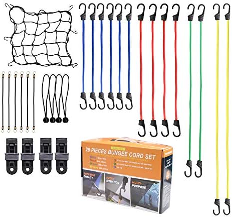 Seander Bungee Cords Sorteamento 29 Pacote para serviço pesado para o ar livre -inclui 10 , 18, 24 , 32, 40 Cordos de bungee