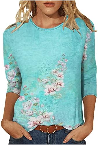 3/4 camisas de manga Mulheres casuais tops de verão da moda Blouses Dressty 2023 Fall Fashion Tees Crew pescoço Pullover