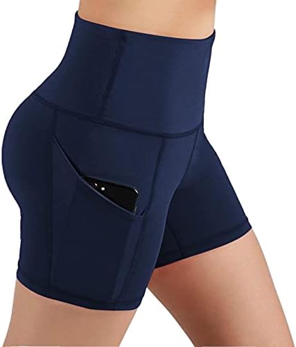 Miashui cortou shorts de ioga shorts femininos altos bolsos de ioga shorts abdômen Treinamento de controle