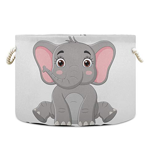 Elephant Cute Toy Horting Round Canvas Organizador Bin Storage Bin impermeabilizado para crianças Rousista de roupas de banheiro