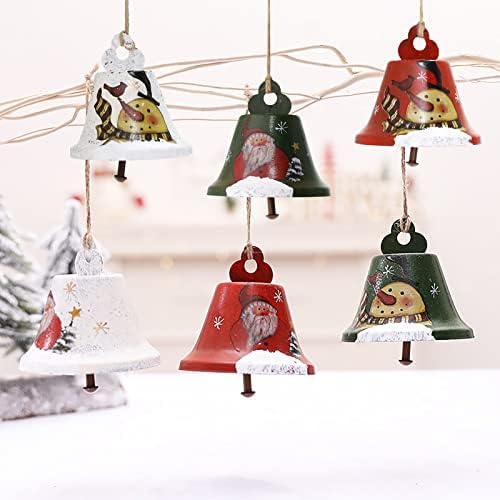 Desenho animado de ferro forjado de Natal pintado à mão Velho Snowman Snow Bell Tree Christmas Pingente Garland com borla