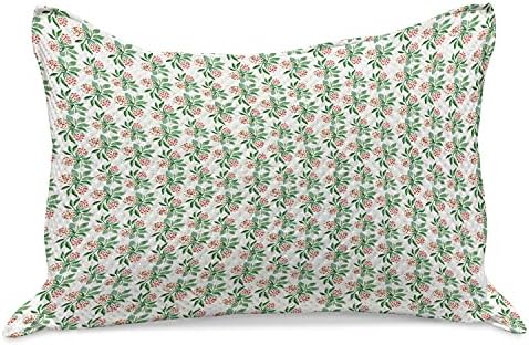 Ambsosonne Floral malha de colcha de travesseiros, bagas contínuas e folhas estampa de primavera em fundo simples, capa padrão