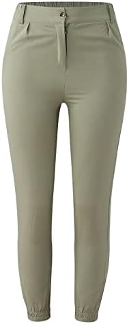 Vickyleb fitness feminino botão casual cintura sólida leggings fora treino cortada calça de bolso alto calças perna reta