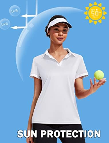 Camisa de golfe feminina de coorun camisa de pólo de manga curta v atlética de pescoço tampes atléticos rápida upf 50+