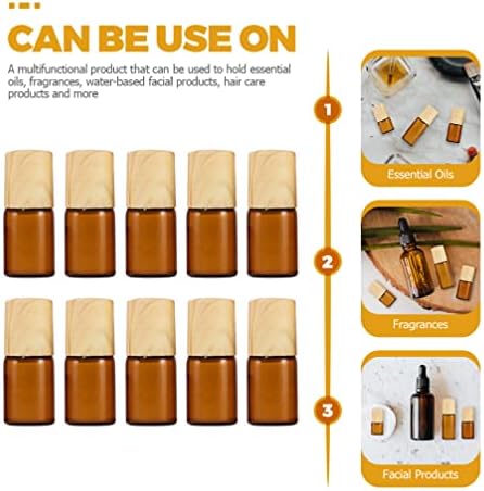 Lurrose 10pcs âmbar garrafas de rolos de vidro rolam em garrafas recipiente de óleo essencial com pálpebras de madeira de madeira