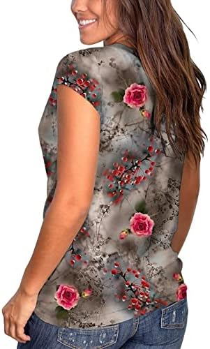 Camisetas de manga curta para o pescoço feminino Tops de verão de flor de flor de camisetas estampadas de túnica de