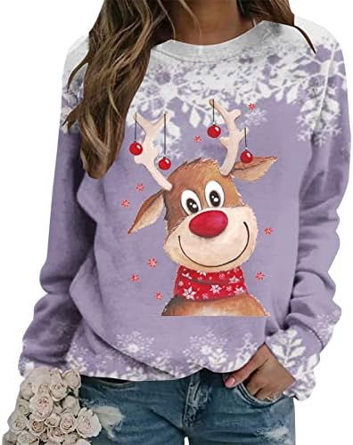 Feliz Natal sweartshirt for women rena alces alces color block natal snowflake impressão de manga longa tops de pulôver