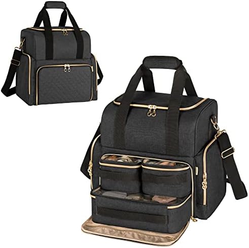 Luxja grande bolsa de maquiagem de viagem com 3 estojos removíveis, bolsa cosmética com divisores destacáveis, preto