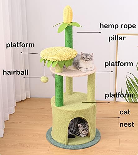 Árvore de gato para gatos internos 47,2 polegadas Modern Cat Towers Condomínio Cat com ninho de gatos de plataforma de girassol