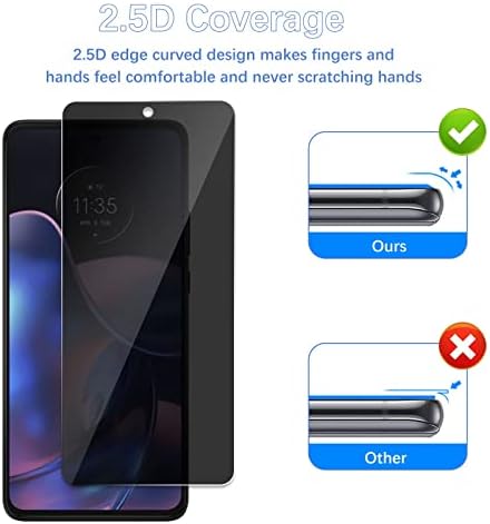 2Pack Privacy projetado para Motorola Moto Edge 2022 Protetor de tela de vidro temperado, anti -espião anti peep 9h dureza, livre de