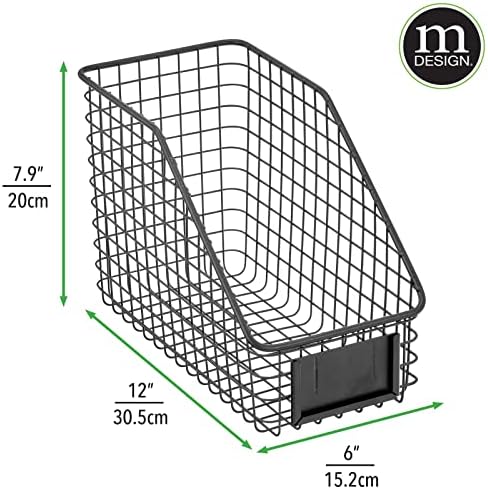 Mdesign Farmhouse Metal Wire Kitchen Organizer Bin Bin Cestos com slots de etiqueta para armário e prateleiras de