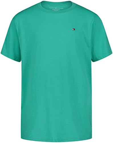 Tommy Hilfiger Camiseta de manga curta, cor sólida com logotipo bordado, decote em V e estilos de pescoço da tripulação,