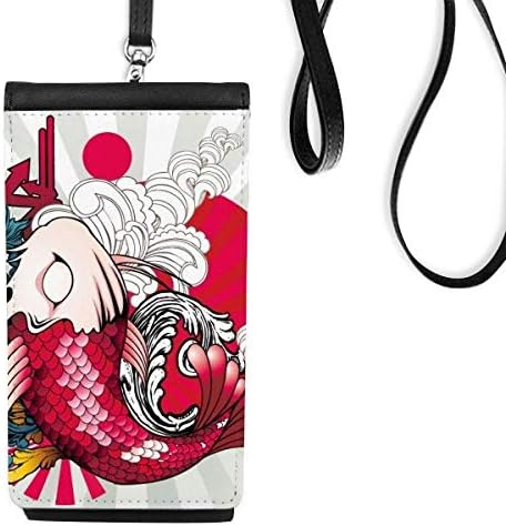Art Fish Koi Japão Japão Pattern Phone Cartle Purse pendurada bolsa móvel bolso preto