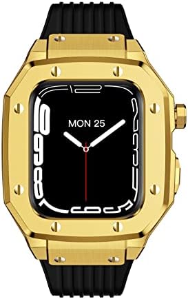 Casa de relógio de liga ekins Strap para Apple Watch Series 7 6 5 4 SE 45mm 44mm 42mm de luxo de borracha de metal de aço inoxidável modificação Modificação de modificação Kit de relógio