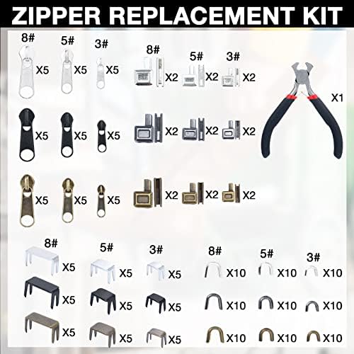 217 peças Kit de reparo com zíper Zipper, puxadores com zíper, controle deslizante da cabeça com zíper, ferramentas