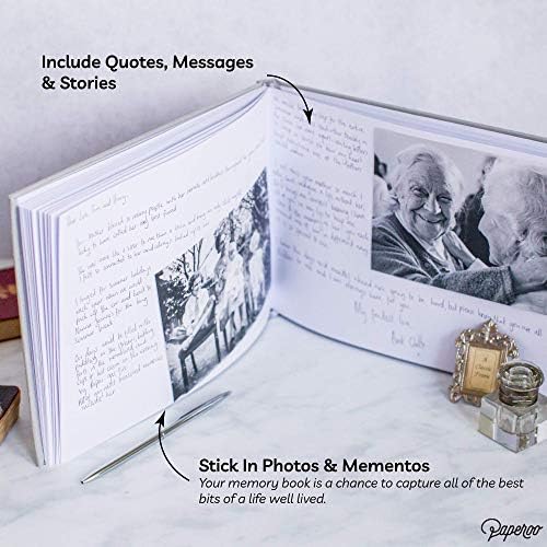 Livro de convidados do Livro de Condolências, Memorial Memory Books - Blank Scrapbook Style Pages - Grey Fabric Remembrance