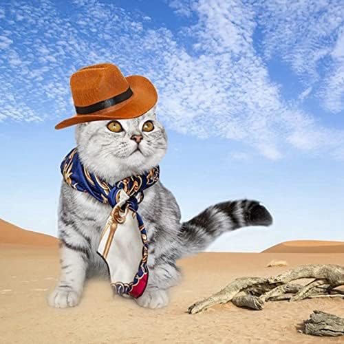 Chapéu de animal de estimação, chapéu engraçado de cowboy de gato, chapéu de cachorro adorável, chapéu de gato de cowboy ocidental, traje de cachorro elástico, acessórios para figurinos de animais de estimação de cosplay
