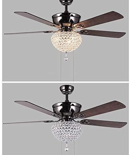 Higoh Black Chandelier Transparent Fan Fan de teto de cristal, Fan de ferro forjado Luz simples de teto moderno, ventilador