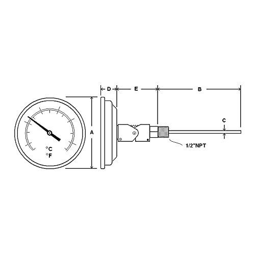 PIC Bitle B3B2 -EE 3 ”Tamanho do mostrador, 0/150 ° F e -18/66 ° C, comprimento do caule de 2, conexão com ângulo traseiro, caixa de aço inoxidável, 316 termômetro bimetal de aço inoxidável