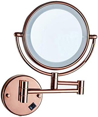 Aohmg iluminação espelhos de maquiagem Montagem de parede - Bronze Vanidade Double Vanity espelhos de extensão dobrável lacre, 3x de ampliação/desativação do botão, rosa ouro_8innch