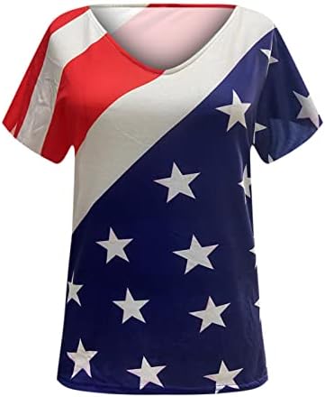 O Dia da Independência está no topo das mulheres da bandeira americana Tees listrados 2023 Summer v pescoço 4 de julho