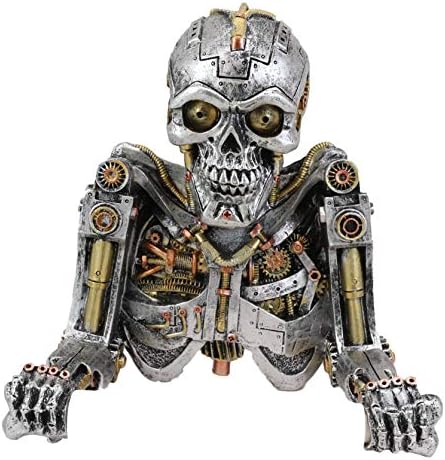 Ebros Gift Grinning Steampunk Rústico Trabalho Rústico Cyborg Robótico Esqueleto de Esqueleto Distribuidor de Papel do Vaso Vaseiro