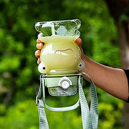 Garrafa de água de sapo verde e fofo, garrafa de água de sapo, garrafa de água esportiva portátil à prova de vazamentos com palha e tira adequada para esportes escolares infantis