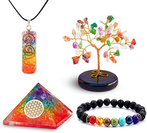 Kit de Cristais de Cura para Cristais de Energia de Meditação Pedras de Chakra Inclui Crystal Tree Good Luck Bracelet Orgone Piramid Chakra Pinging for Protection Spiritual Gift