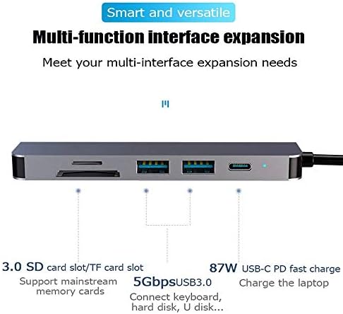 WJCCY USB HUB C Adaptador 6 em 1 USB C a USB 3.0 Dock compatível com HDMI USB-C Tipo C 3.0 divisor