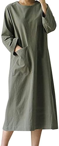 Vestido de grandes dimensões vintage para mulheres vestido de linho de algodão longa de comprimento artístico de manga longa artística de tamanho longo