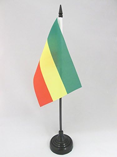 AZ Flag Etiópia sem braços Bandeira 4 '' x 6 '' - Bandeira da mesa civil etíope 15 x 10 cm - Beck de plástico preto e base