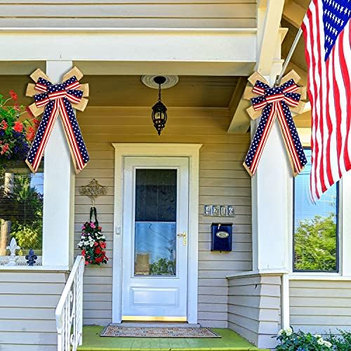 Doumeny 2pcs Grande Independence Day Wrinalh Grinalh BOWS AMERICANO DE FLANÇA E STRIES DE LIRES BOWS PATRIOTO STARS TREEPE TOPPER BOWS