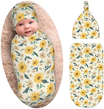 Girassol Baby Coisas de arremesso de abastecimento de gorro com gorro, recém -nascido macio e elástico recebendo saco de cobertor para presente de menino e menina